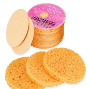 Imagem de 50 unidades de celulose GAINWELL comprimidas, esponjas de spa cosméticas 100% naturais para limpeza facial, máscara esfoliante, remoção de maquiagem