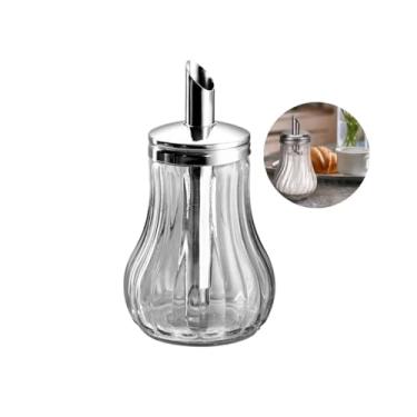 Imagem de Açucareiro De Vidro 210 ml Com Bico Dosador Em Inox C/Tampa Moderno Cozinha Açúcar Mesa Posta