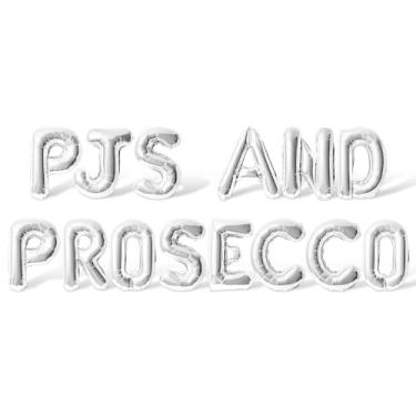 Imagem de Letter Balloons - PJS AND PROSECCO 16" Inch Alphabet Letters Foil Mylar Balloon Bachelorette Party Banner (Silver)