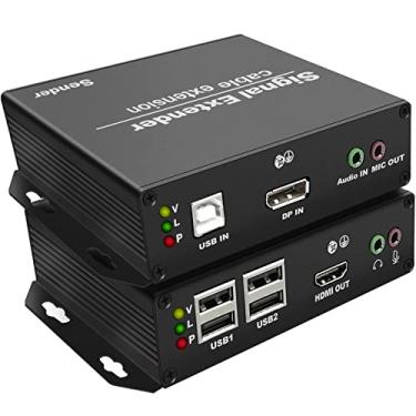 Imagem de Extensor 4K DP para HDMI KVM sobre Cat5e/6/7 até 120 m, LornCeng DisplayPort para HDMI Ethernet extensão sobre IP zero latência suporta 3D 4K@30Hz, HDMI 1.4, EDID Pass-Through, IR, RS232, 4 portas