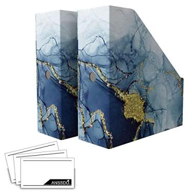 Imagem de ANSSDO 6 Pack Cardboard Magazine Holder Premium Magazine File Holder Organizer, Magazine File Organizer, Large Volume Magazine Storage Box as Book Bins or Folder Holder for Desk -Blue Gold 6 Pack