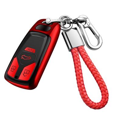 Imagem de Tukellen Para Audi Key Fob Capa com chaveiro, capa protetora especial de TPU macio compatível com Audi A4 Q7 Q5 TT A3 A6 SQ5 SQ7 R8 S5 Smart Key (vermelho)