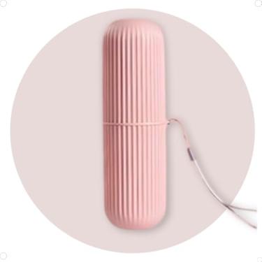 Imagem de Estojo Porta Escova de Dentes e Creme Dental Multiuso em Plástico Moderno e Compacto Ideal para Viagem Escola e Trabalho Com Alça Prática (Rosa)