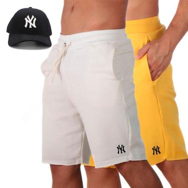 Imagem de Kit 2 Short Praia Bermuda Masculina Moletom Treino Cordao Ajustavel Bolsos Com Bone Aba Pre Curvada