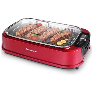 Imagem de Churrasqueira Elétrica Portátil serve 4 Porções com Painel de Controle, 1500W, 110v, TECHWOOD, Vermelho