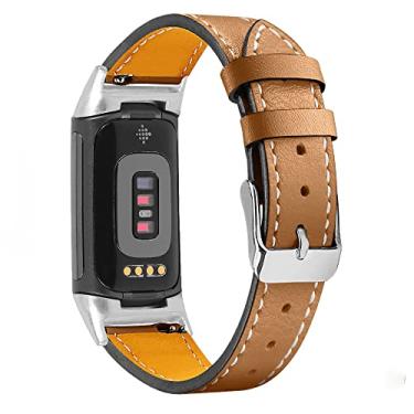 Imagem de Pulseira de substituição compatível com Fitbit Charge 6/Charge 5 para mulheres e homens, pulseira de couro genuíno ajustável para Charge 6/Charge 5 Tracker P, grande, mulheres e homens (café fosco)