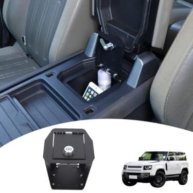 Imagem de JONKOKO Organizador de armazenamento seguro para console de aço carbono preto compatível com Land Rover Defender 90 110 130 2020-2025 console central de carro cofre armazenamento apoio de braço