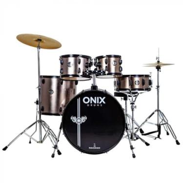 Imagem de Bateria Acústica Nagano Onix Smart Silver DSR Bumbo 22" Completo c/Banco e Pratos