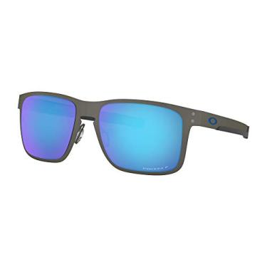 Imagem de Oakley Óculos de sol Holbrook metálico fosco com lente polarizada Prizm Sapphire + adesivo, Metálico fosco, One Size
