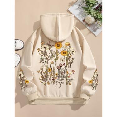Imagem de Moletom Feminino Bege Floral com Capuz ElaShopp