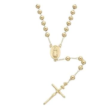 Imagem de Colar de contas de rosário católico com cruz de medalhão da Virgem Maria, crucifixo banhado a ouro 14k, rosários para homens e mulheres, rosários católicos, medalha de virgen de guadalupe, ouro
