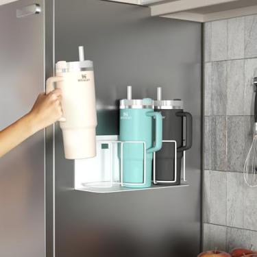 Imagem de Sorbus Suporte de copo magnético Stanley para 3 xícaras – organizador versátil de garrafa de água para geladeira, forno ou parede – suporte ajustável com fita adesiva ou parafusos – suporte de
