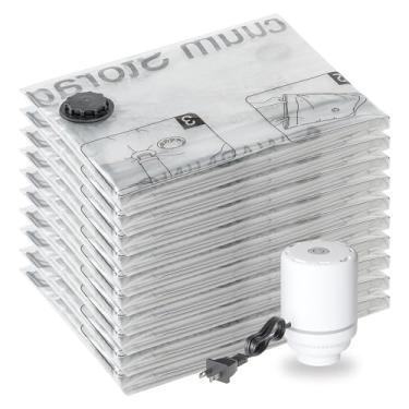 Imagem de SUOCO 10 sacos de armazenamento a vácuo jumbo XXL com bomba elétrica, sacos economizadores de espaço, sacos herméticos de compressão para viagens, roupas, travesseiros, edredons, cobertores