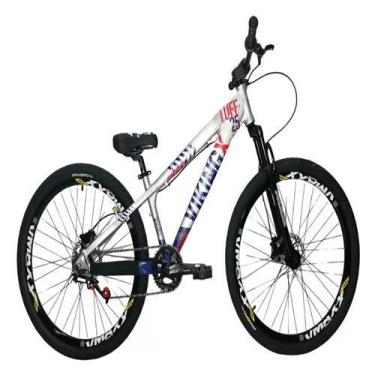 Imagem de Bicicleta Vikingx Prata Azul Aro 26 Single Wheeling Freio Hidráulico