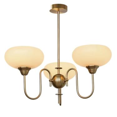 Imagem de Flyrose 3-Luzes Lustre Moderno De Ouro De Meados Do Século Luminária Pendente Luminária Pendente De Vidro Branco Leite Lustre Sputnik De Latão Lustre Vintage Para Sala De Jantar Sobre A Mesa