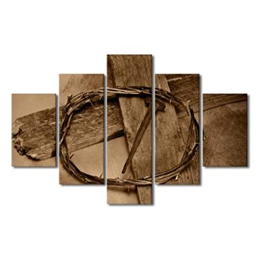 Imagem de Jesus Cruzes pinturas em tela símbolos cristãos quarto parede arte coroa de espinhos decoração de casa contemporânea decoração vintage arte de parede arte moderna pronto para pendurar para sala de