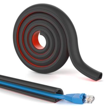 Imagem de UOMTFAI Escondedor de cabo de parede 99 cm, capa de cabo autoadesivo para fios, capa de fio flexível para gerenciamento de cabos L0,59 A 0,99 cm Preto