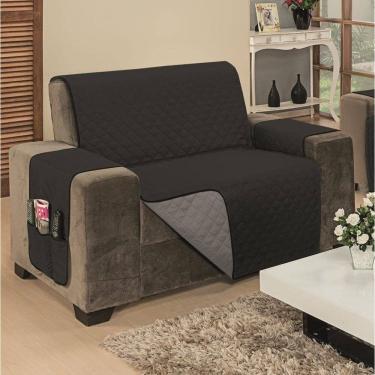 Imagem de Protetor de Sofá Impermeável Avulso Dupla Face Padrão 2 Lugares Microfibra - Preto/Cinza