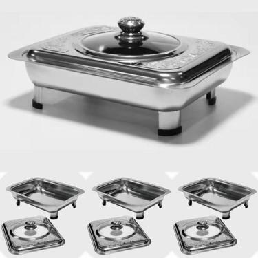 Imagem de 4 Rechaud Inox Leve Travessa Com Tampa Transparente Buffet RETANGULAR 