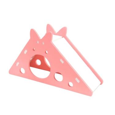 Imagem de IEUDNS Casa de Hamster de Madeira, Esconderijo de Pequenos Animais de Madeira, Brinquedo de Cabana, Brinquedo de Mastigação de Gaiola de Escorrega, Esconderi, rosa