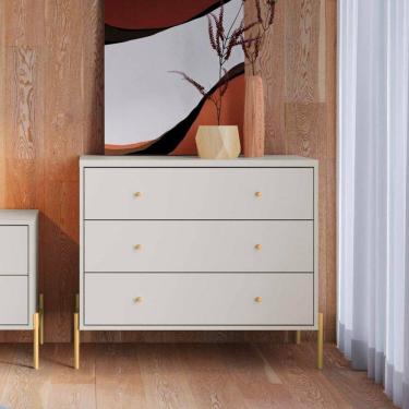 Imagem de Cômoda 3 Gavetas Jasper 79x90x45 Cm Branco/Dourado