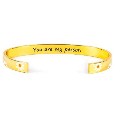 Imagem de História joias pulseiras inspiradoras para mulheres presentes para meninas adolescentes margarida girassol punho pulseira presentes para sua mãe, filha, amigos, irmãs, mantra gravado aniversário, joias de Natal, Metal não precioso, Sem pedras preciosas