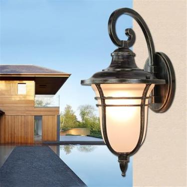 Imagem de OUFULA Retro luzes de parede ao ar livre clássico led arandelas lâmpada decorativa à prova dwaterproof água para casa jardim varanda villa (D9"xh17.7")