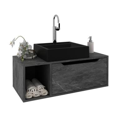 Imagem de Gabinete Banheiro 80cm Com 1 Porta E Nicho Multimóveis Cr10122 Mármore Lunar Mármore Lunar