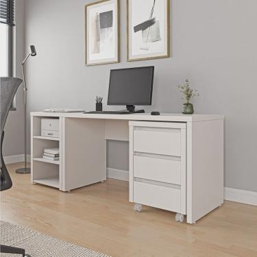 Imagem de Mesa de Escritório 135cm com Gaveteiro com Rodízio e Prateleiras Ficus Cabecasa Madeiramadeira