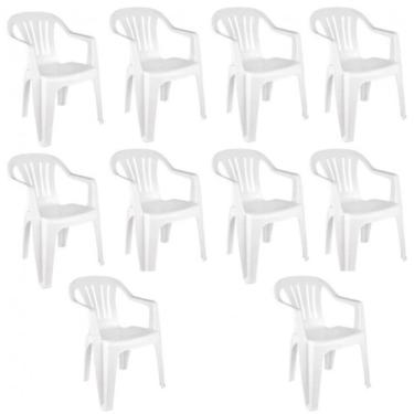 Imagem de Kit com 10 Cadeiras de Plástico com Braço Bela Vista - Branca - Mor