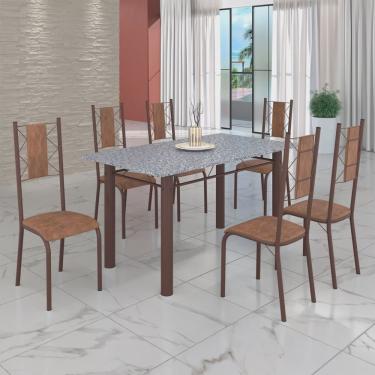 Imagem de Conjunto Sala de Jantar Bahia Mesa Tubo 140x75cm Tampo Pedra Granito com 6 Cadeiras