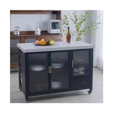 Imagem de Carrinho de Armazenamento Armário de cozinha mesa lateral ilha mesa de cozinha mesa de bar doméstico sala de armazenamento parede voltada para mesa móvel ilha Carrinho de Armazenamento
