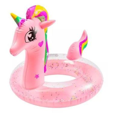 Imagem de Boia Unicórnio Rosa Infantil Glitter 63cm Piscina - DM toys