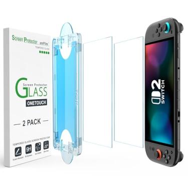 Imagem de amFilm Protetor de tela OneTouch para Nintendo Switch 2 com alinhamento automático [2025, vidro temperado, instalação em 30 segundos, sem bolhas, antiarranhões, sensível ao toque, ultratransparente