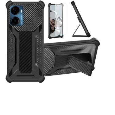 Imagem de bojioderf Capa compatível com Cubot MAX 5 MAX5 5G capa de telefone com suporte [com protetor de tela de vidro temperado] Capa híbrida [suporte dobrável magnético] preta