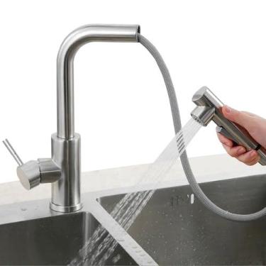 Imagem de Torneira Cozinha Gourmet Monocomando Extensível Bancada Aço Inox - Zaw