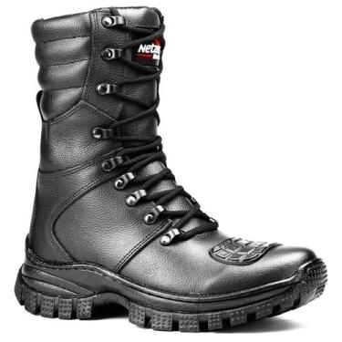 Imagem de Bota Coturno Militar Em Couro Unissex Motoqueiro Design Urbano Modelo 