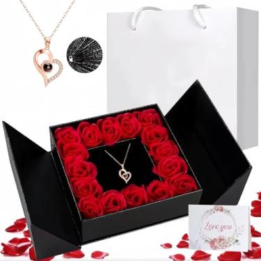 Imagem de Conjunto de colar de projeção amor zircão colar 100 idiomas eu te amo, presentes para esposa, namorada, mãe, Natal, Dia dos Namorados, aniversário, dia das mães, aniversário (Silver)