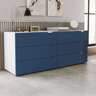 Imagem de Cômoda Porto 6 Gavetas Branco/Azul - Politorno