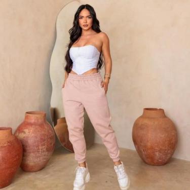 Imagem de Calça de Moletom Feminina Forrada Franelada bolso e punho jogguer Tend