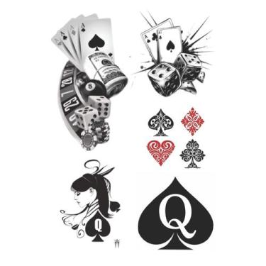 Imagem de 5 Tatuagens Temporárias Tema Cartas de Baralho - Premium