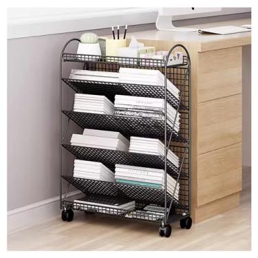 Imagem de FTOQWZXV Organizador de carrinho utilitário, carrinho de metal com rodas, porta-revistas com rodas, para quarto, sala de estar, casa, escola, branco (preto)