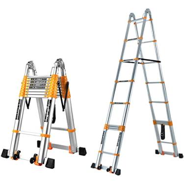Imagem de a Escada Telesladder dobrável de 25 cm, 30 cm, 40 cm, 45 cm, 20,5 pés, escada telescópica de alumínio multiuso para escadas, escritório em casa, trabalho no jardim e loft em casa/2,1 m + 2,1 M=4 m
