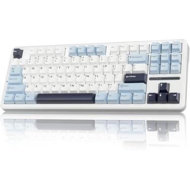 Imagem de Teclado mecânico sem fio F87, Teclados de jogos intercambiáveis quentes personalizados TKL de 75% com tampas PBT, Teclado cremoso retroiluminado RGB, 2.4GHz/USB-C/BT5.0-Azul Glacial
