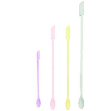 Imagem de AUXBC Conjunto de 4 espátulas de silicone multicoloridas, pequenas espátulas de maquiagem, raspador de cosméticos, espátula de borracha pequena, raspador de alimentos, raspadores de frascos para