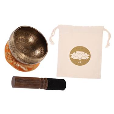 Imagem de Conjunto de meditação tibetano feito à mão - Tigela de sino de cobre com golpe de madeira para relaxamento de ioga e harmonia espiritual