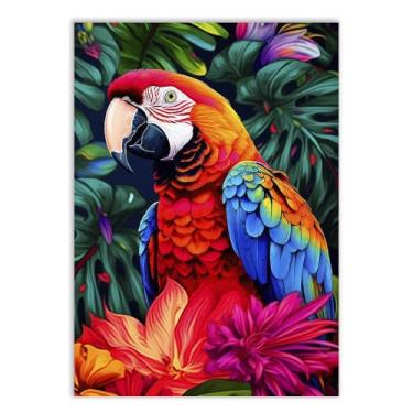 Imagem de Placa Decorativa Arara E Flores Animais Aves Decoração Poster Quarto Sala