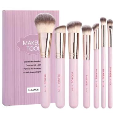 Imagem de Kit Pincéis de Maquiagem com 7 Peças - Cerdas Macias para Olhos, Pele e Acabamento Profissional (Rosa)