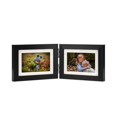Imagem de SaZiCat Moldura com dobradiça dupla, 10 x 15 cm, com vidro verdadeiro, mesa ou montagem na parede, tela para fotos 3 x 5 e 4 x 6 (com / sem tapete) - preto clássico, para fotos de família e memórias