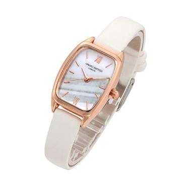 Imagem de Top Plaza Relógio de pulso feminino moderno de couro retangular elegante mostrador simples analógico quartzo relógio social, Branco, Clássico